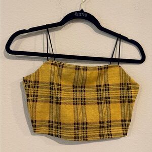 Liz & Sara Women’s Yellow & Black Plaid Crop Top Size Large